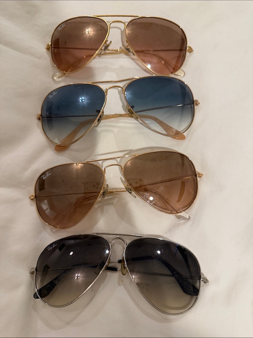 Ray-Ban  4 pairs of usedGold Frame Aviator Sunglasses - Brown, Blue, Black Lense